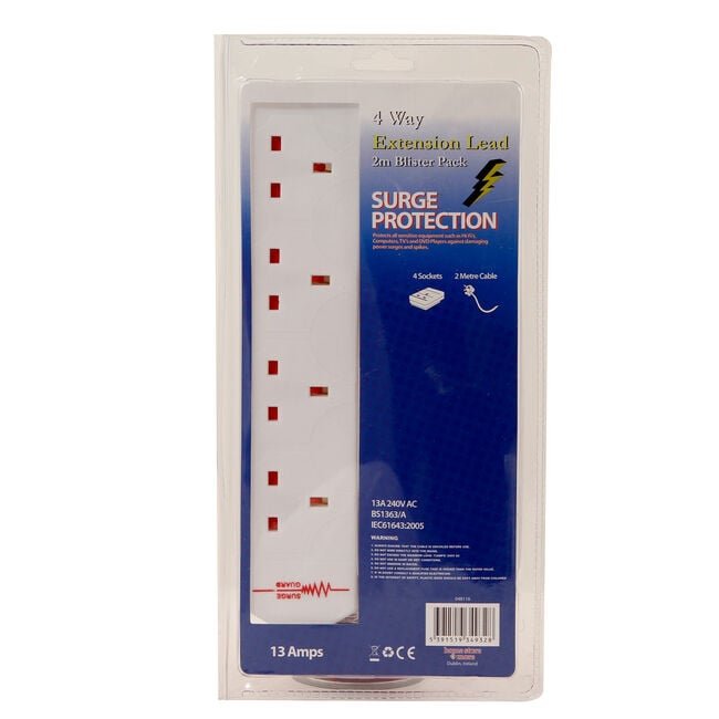 4 Way Extension Lead 2m Blister Pack