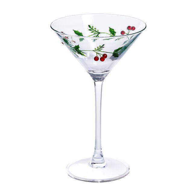 Jolly Sleigh Holly Leaves & Berry Martini Glass