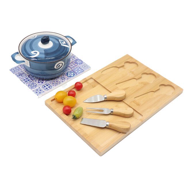 FIESTA JOY BLUE PATTERN 5 Piece Cheese Serving Set