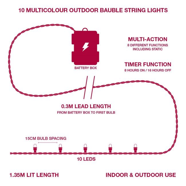 10 Outdoor Bauble String Christmas Lights
