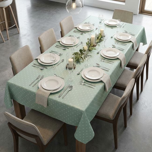 Dotty Duck Egg PVC Tablecloth 160cm x 230cm