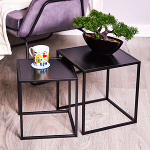 Set of 2 Side Tables - Metal Black