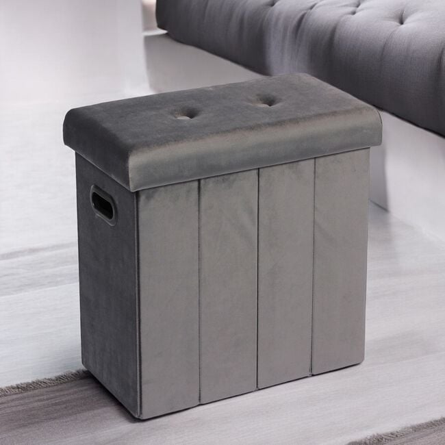 Folding Slim Storage Ottoman - Grey