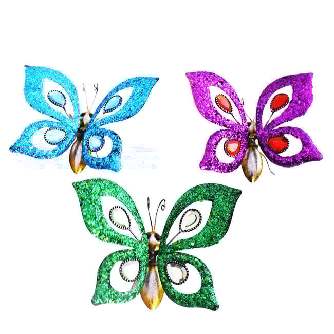 Glitter Jewel Butterflies Garden Wall Art Set of 3