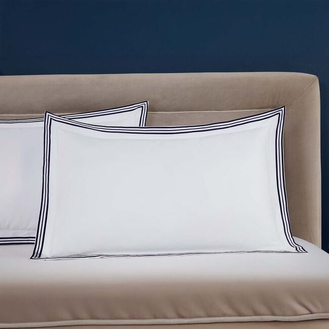 Oxford Pillowcase Pair Tripoint Border Navy 500TC