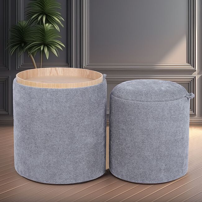 LARGE GREY OTTOMAN With Tray