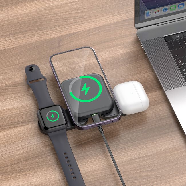 Budi Black 3 in 1 Foldable Wireless Charger 20W