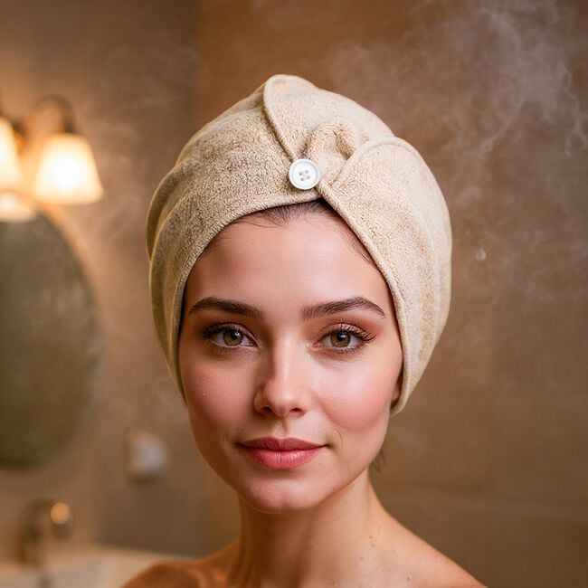 NICOLE DAY FLEECE KHAKI Hair Turban