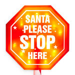 Santa Stop Here Path Sign With Red & White Stem