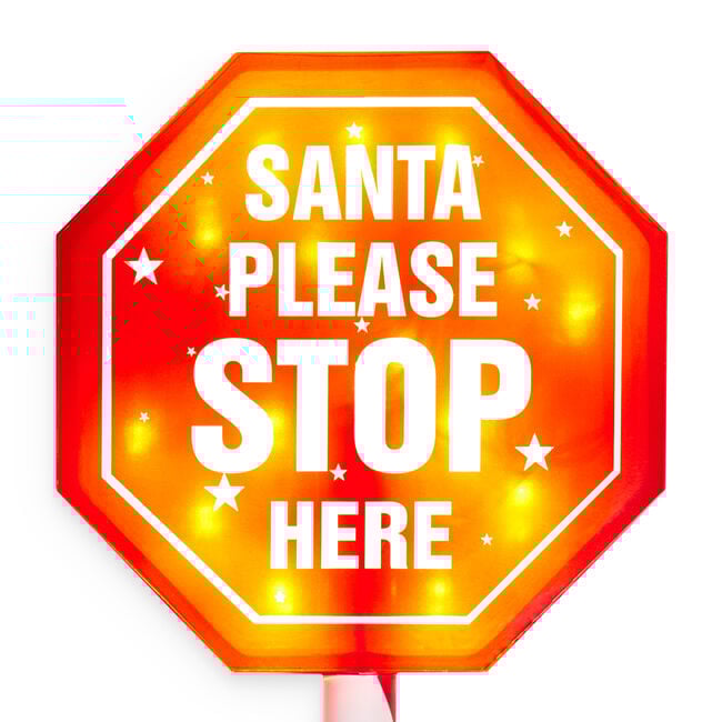 Santa Stop Here Path Sign With Red & White Stem