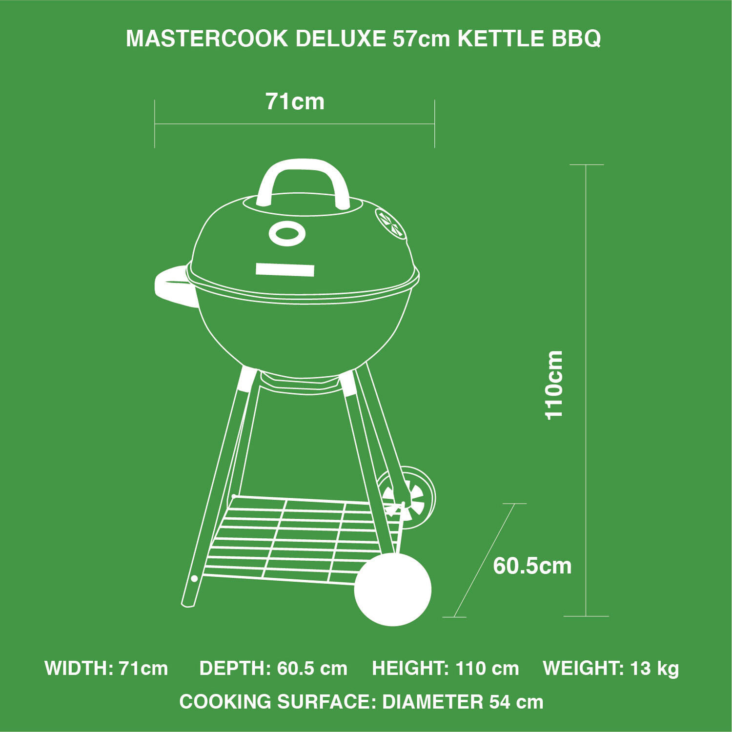 Mastercook Deluxe 57cm Kettle BBQ Home Store + More
