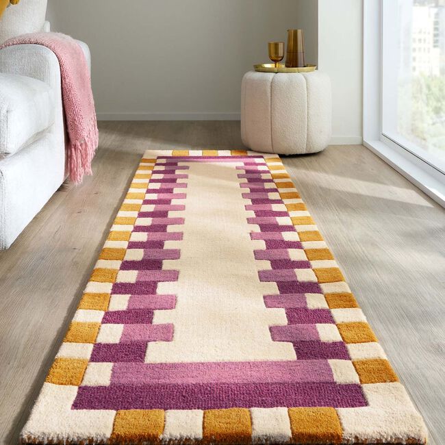KAI WOOL BORDER PINK/ YELLOW 60x230cm Runner