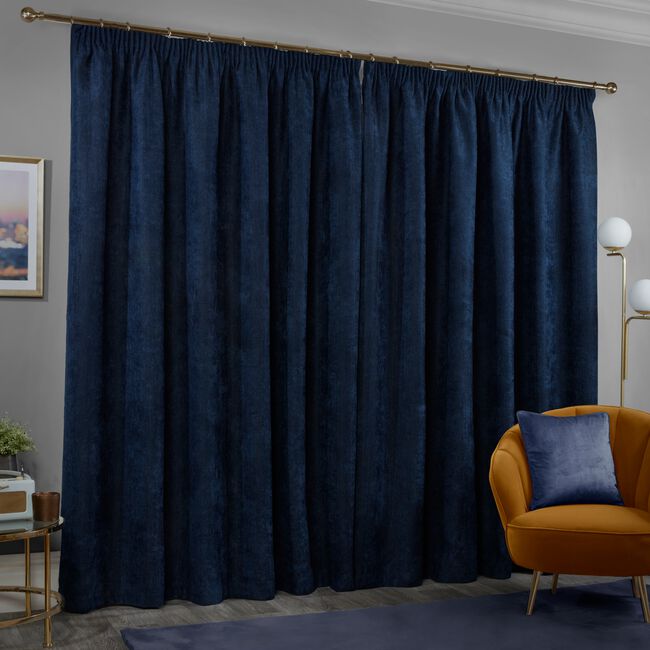 PENCIL PLEAT BLACKOUT & THERMAL HERRINGBONE NAVY 132x90 Curtain