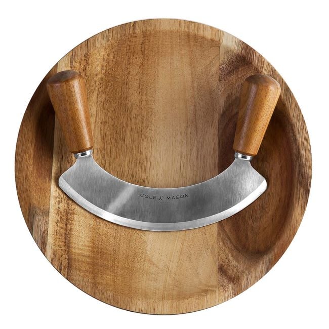 Cole & Mason Acacia Mezzaluna with Board