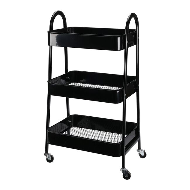 STORAGE SOLUTIONS 3 LAYER ROLLING Black Storage Trolley