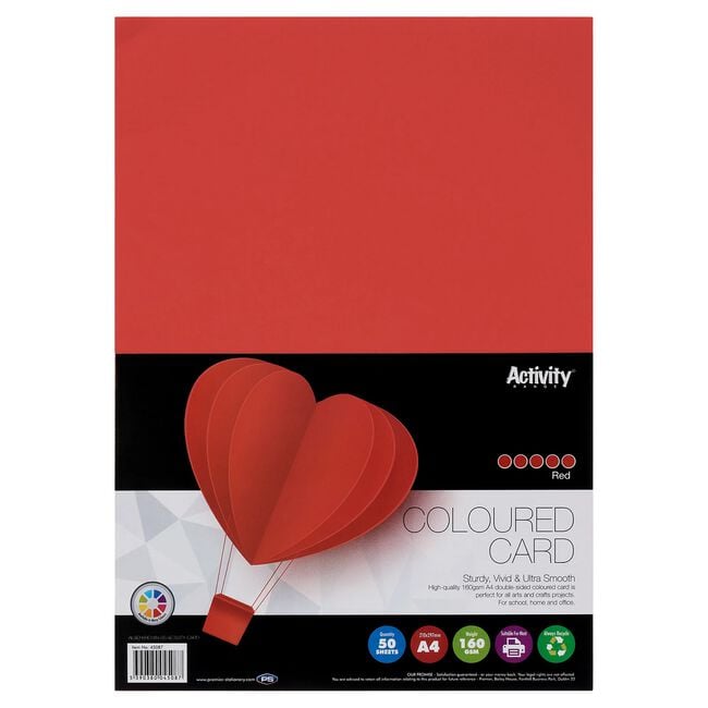 Premier Activity A4 160gsm Card 50 Sheets - Red