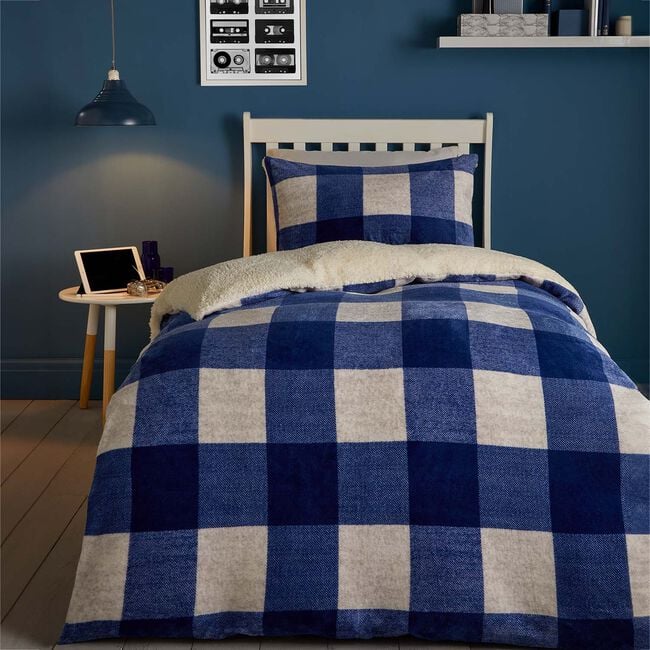 SINGLE DUVET COVER Bedlam Cosy Theo Check Blue