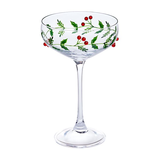 The Jolly Sleigh Holly Leaves Berries Coupe Glass