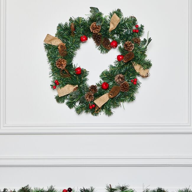 Apple & Pine Cone Red Christmas Wreath