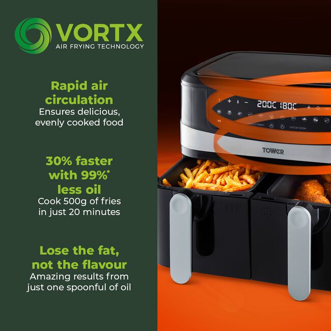 Tower Vortx 9L Black Dual Basket Air Fryer