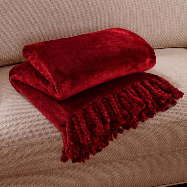 RUANE TASSEL FLEECE WINE 150x200cm Throw 