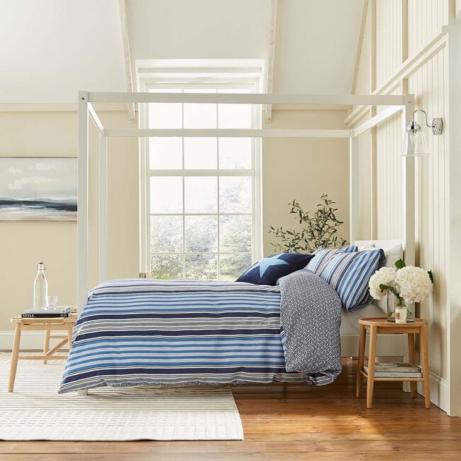 SINGLE DUVET COVER Beach House Stripe Cobalt Blue / Navy