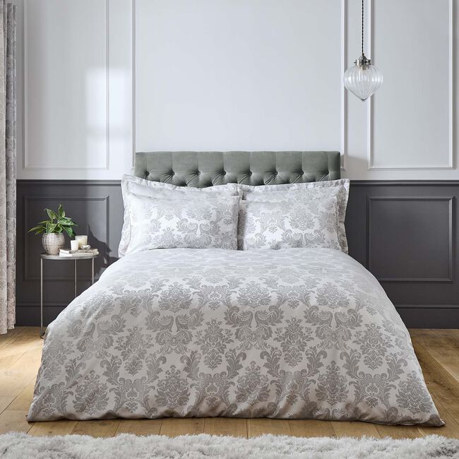 CATHERINE LANSFIELD SUPERKING DUVET COVER Damask Jacquard Silver 