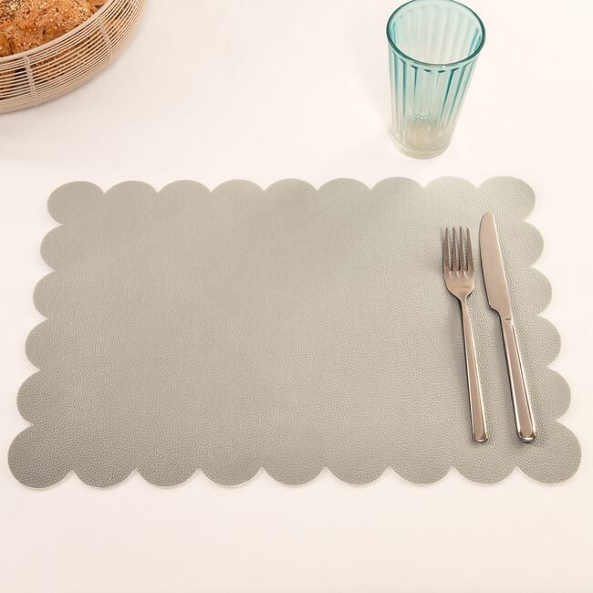 SCALLOP LEATHER Grey Placemat