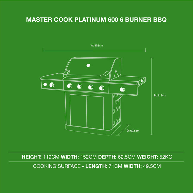 Master Cook Platinum 600 6 Burner Gas BBQ
