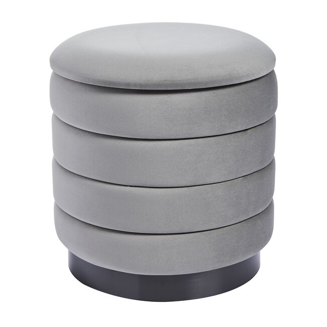 SMALL OVAL GREY VELVET Ottoman