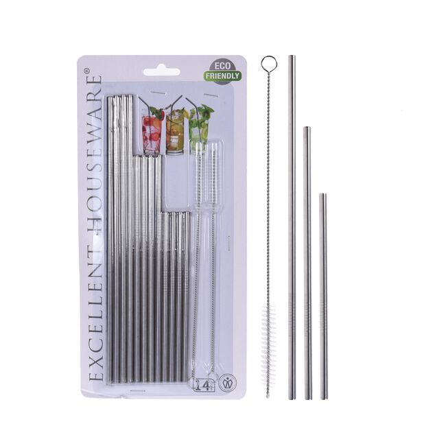 Excellent Houseware Stainless Steel Straws 14Pk