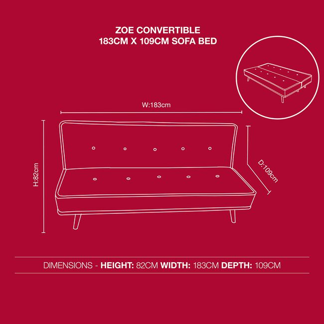 Zoe Convertible 183cm x 109cm Sofa Bed