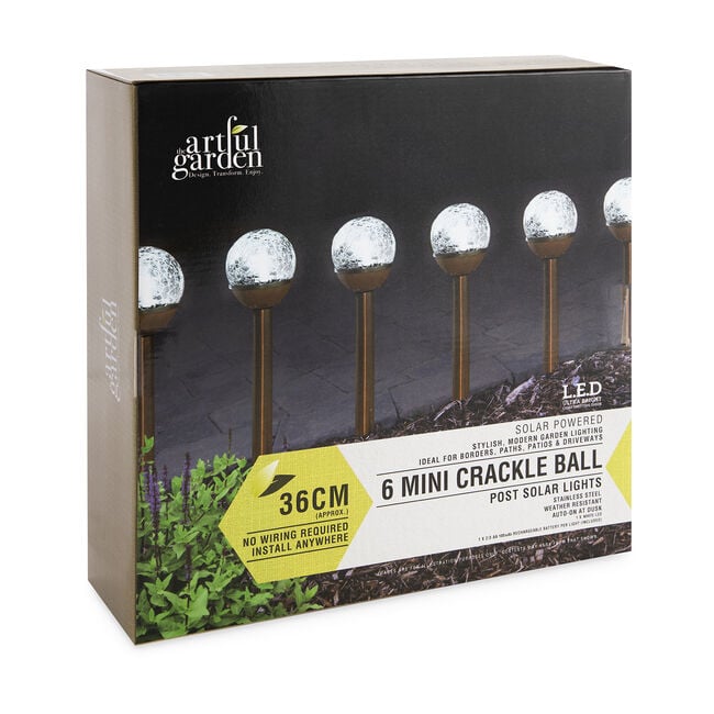 6 Mini Crackle Ball Post Solar Garden Lights