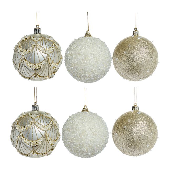 Gold Glitter Luxury Christmas Bauble Set 6 Pack