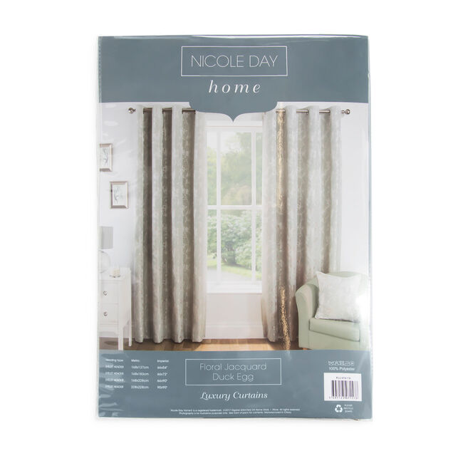FLORAL JACQUARD DUCK EGG 66x 54 Curtain