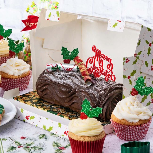 Holly Glitter 12 Cupcake Toppers 