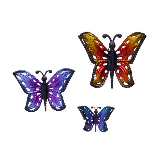 Set Of 3 Butterflies Garden Wall Art