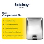 BELDRAY SILVER 5 LITRE SOFT-CLOSE Pedal Compartment Bin