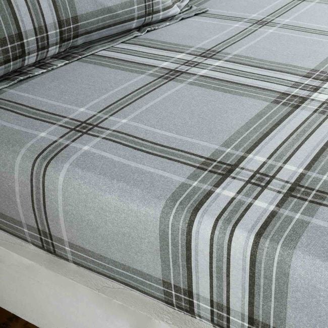BRUSHED COTTON SNOWFLURRY CHECK STAG Single Fitted Sheet