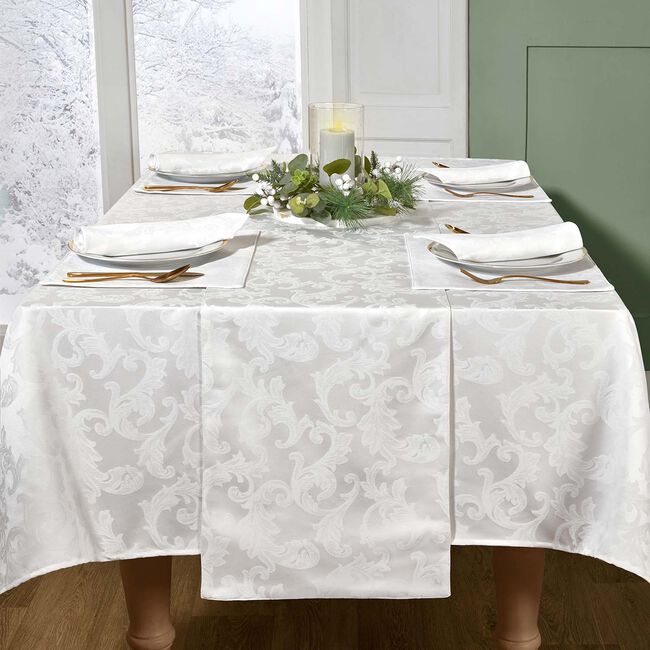 Elegance Damask Table Runner 229cm x 36cm White