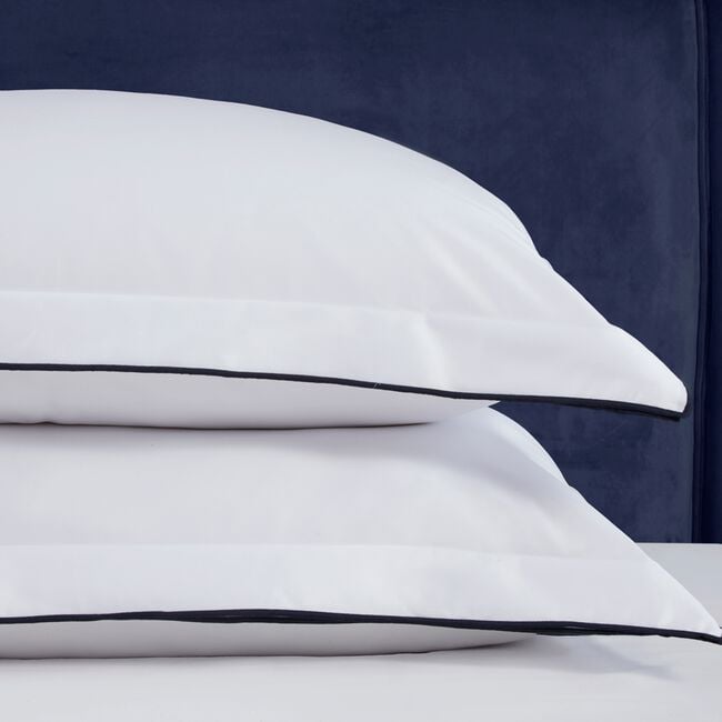 500 TC Contrast Pipe Oxford Pillowcase Pair - Navy