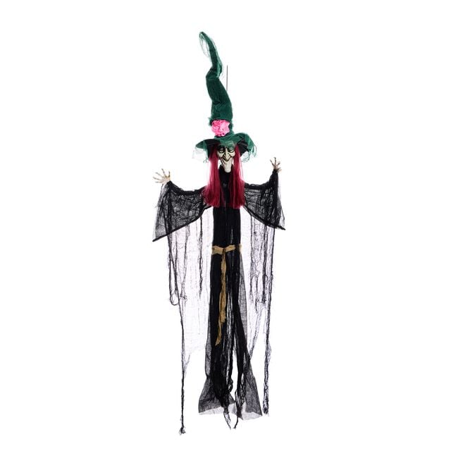 1.5m Light Up Hanging Witch With Green Hat