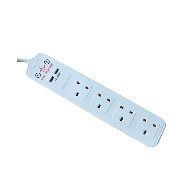 4 Way Extension Lead with 2 USB Surge Protected