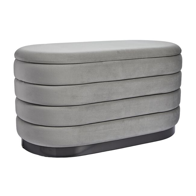 LARGE OVAL GREY VELVET Ottoman