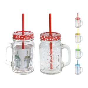 Glass Jar with Lid & Straw 450ml