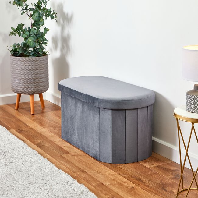 Oval Charcoal Grey Ottoman Bench