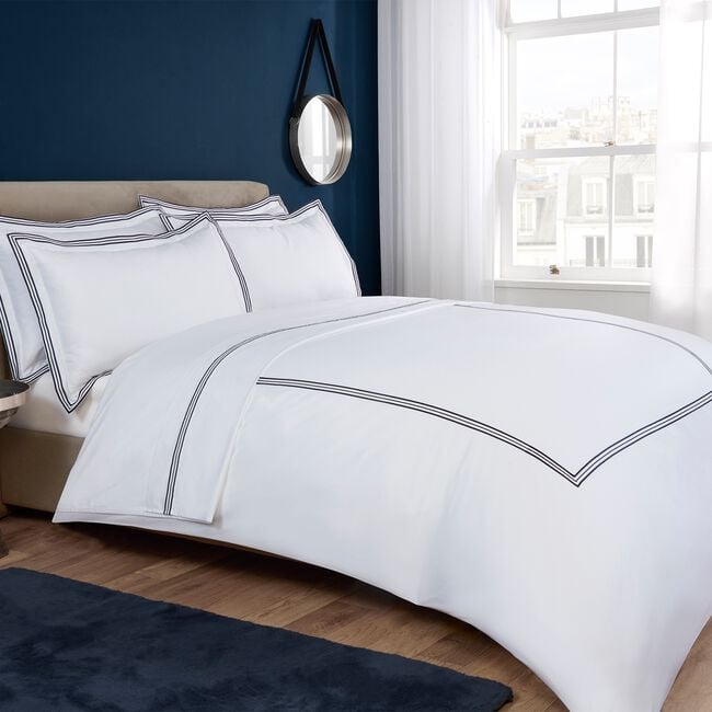 KING SIZE DUVET COVER Tripoint Border Navy 500TC 