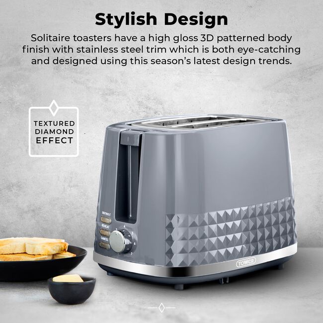 TOWER SOLITAIRE GREY 2 Slice Toaster