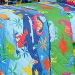 Dino Crew Bedspread 200cm x 220cm - Blue/Green