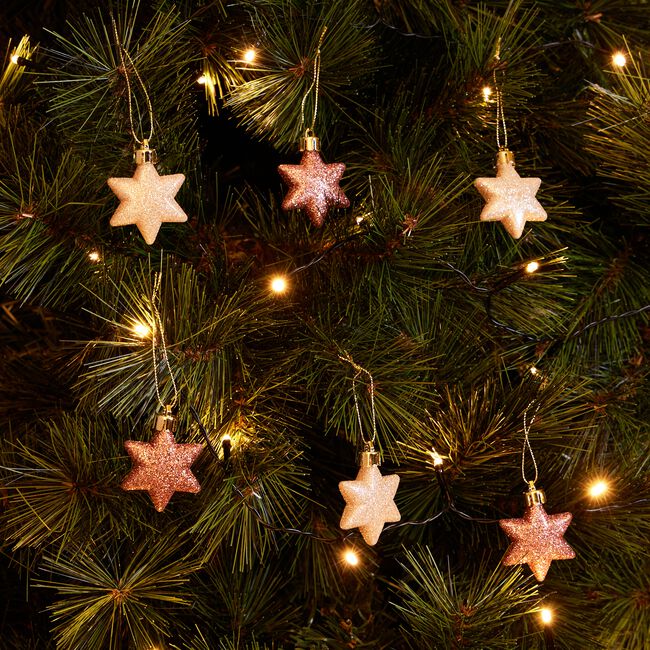 6 Pack Glitter Christmas Stars Tree Decoration